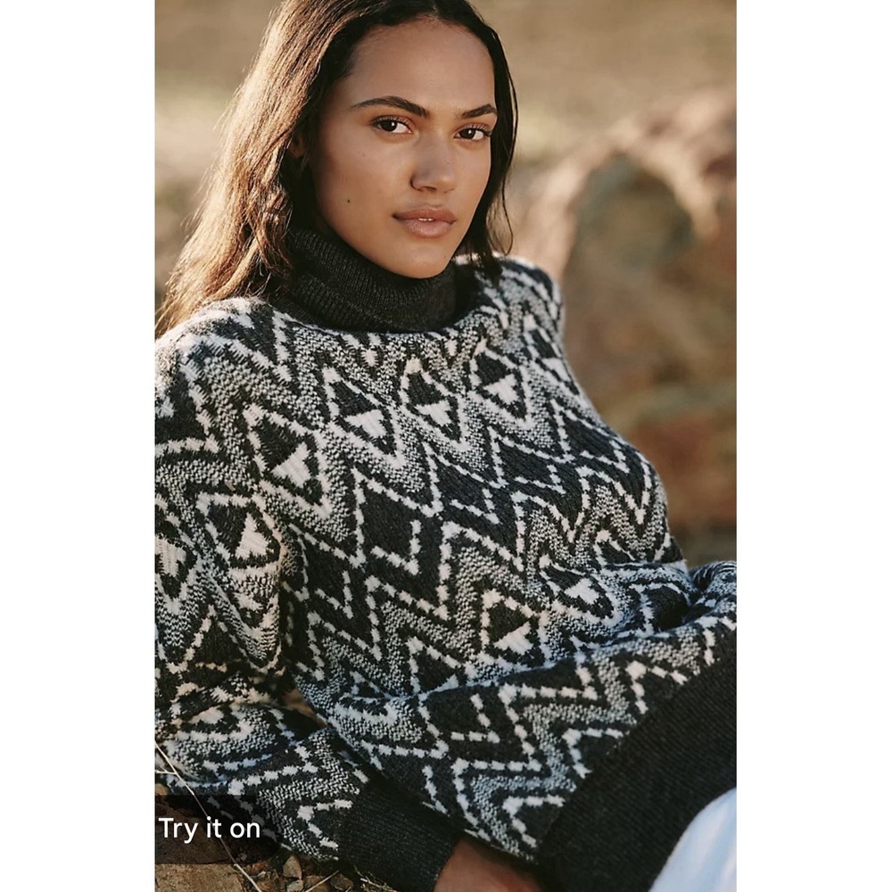 NWT Varley Ida Relaxed Fairisle Roll-Neck Knit SZ Small Casual Comfort Staple